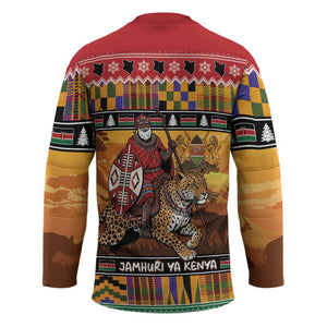 Kenya Safari Christmas Hockey Jersey Black Santa Riding Leopards - Heri ya Krismasi