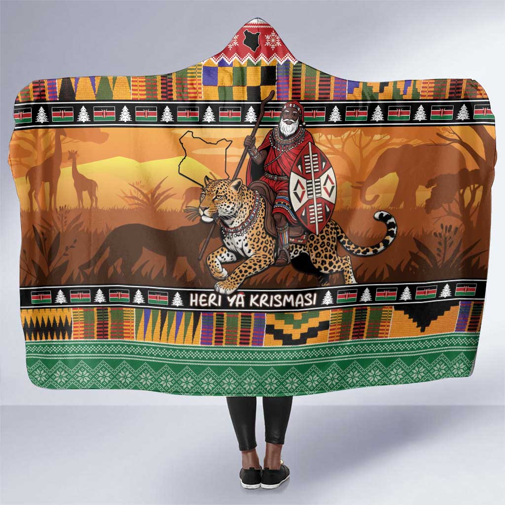 Afro Christmas in Kenya Safari Hooded Blanket Black Santa Riding Leopards - African Pride