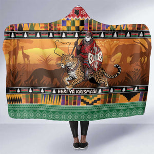 Afro Christmas in Kenya Safari Hooded Blanket Black Santa Riding Leopards - African Pride