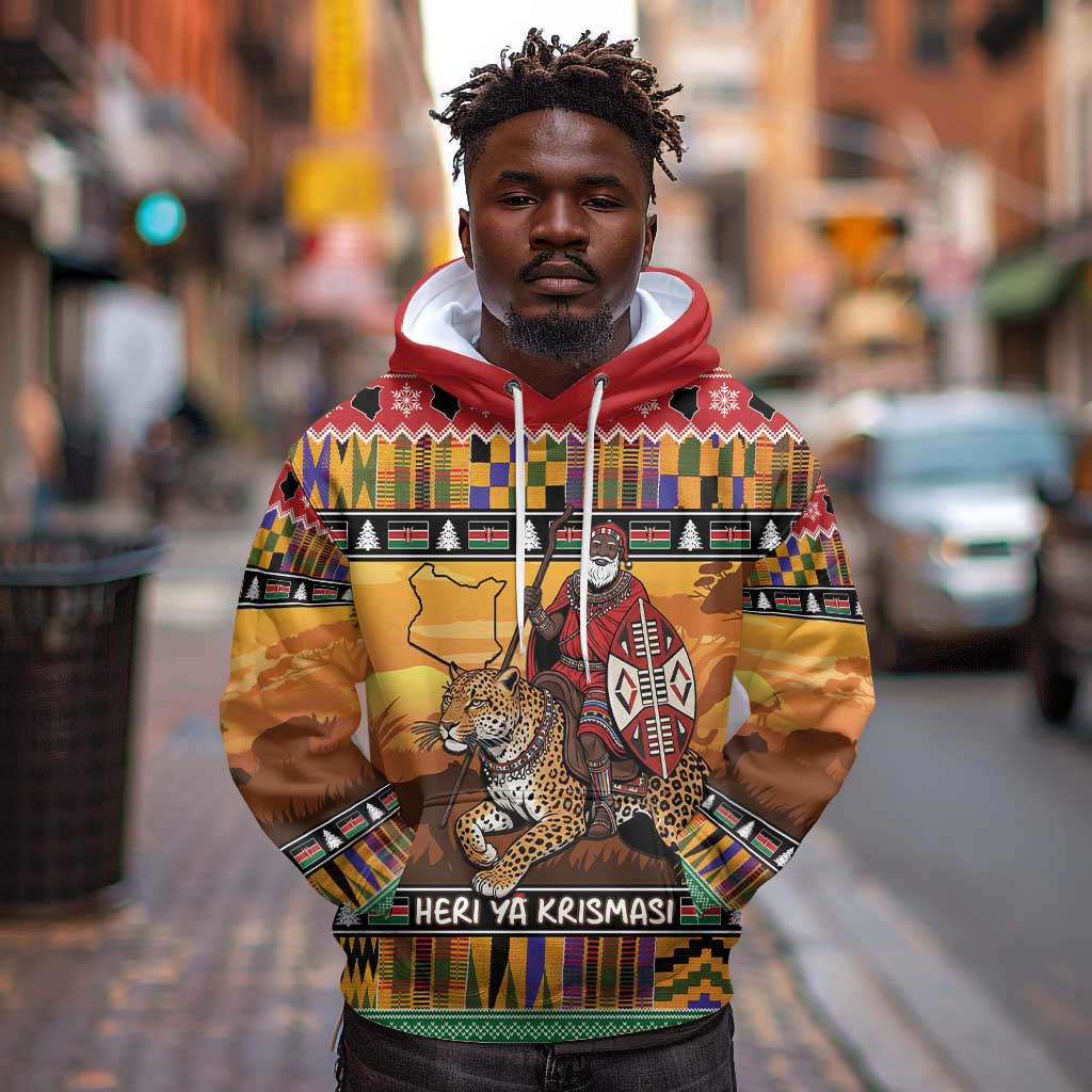 Afro Christmas in Kenya Safari Hoodie Black Santa Riding Leopards - African Pride