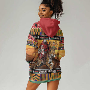 Afro Christmas in Kenya Safari Hoodie Dress Black Santa Riding Leopards - African Pride