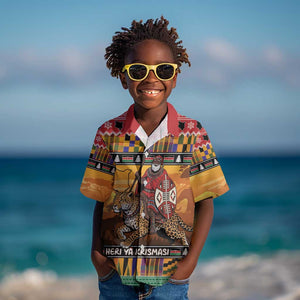 Afro Christmas in Kenya Safari Kid Hawaiian Shirt Black Santa Riding Leopards - African Pride