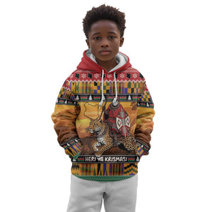 Afro Christmas in Kenya Safari Kid Hoodie Black Santa Riding Leopards - African Pride
