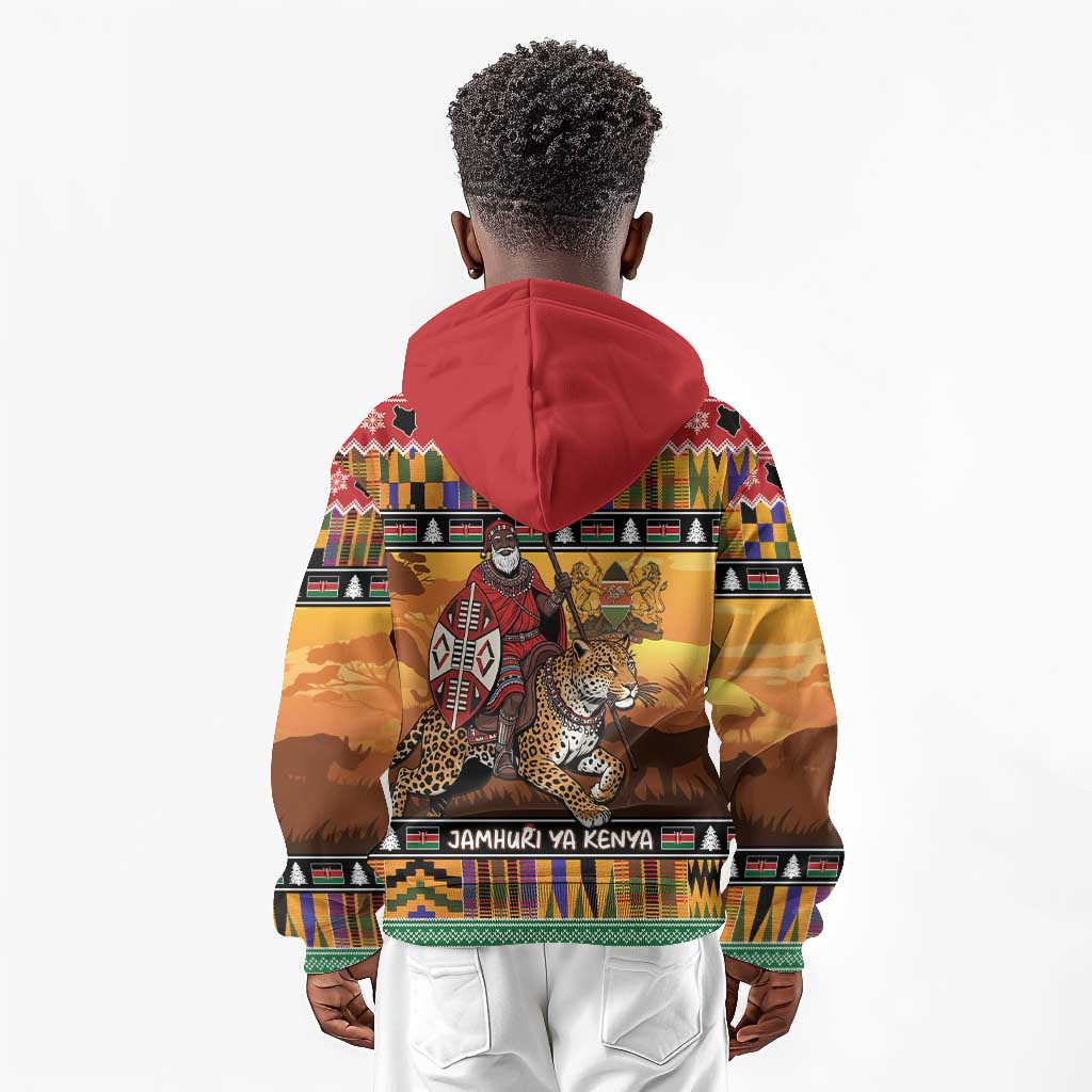 Afro Christmas in Kenya Safari Kid Hoodie Black Santa Riding Leopards - African Pride