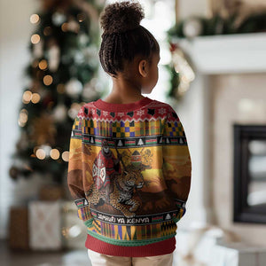 Afro Christmas in Kenya Safari Kid Ugly Christmas Sweater Black Santa Riding Leopards - African Pride