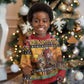 Afro Christmas in Kenya Safari Kid Ugly Christmas Sweater Black Santa Riding Leopards - African Pride