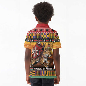 Afro Christmas in Kenya Safari Kid Polo Shirt Black Santa Riding Leopards - African Pride