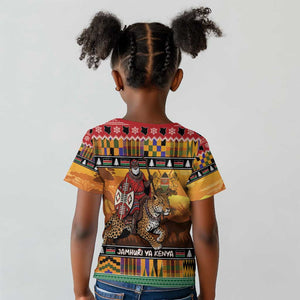 Afro Christmas in Kenya Safari Kid T shirt Black Santa Riding Leopards - African Pride