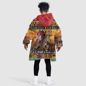 Afro Christmas in Kenya Safari Kid Wearable Blanket Hoodie Black Santa Riding Leopards - African Pride