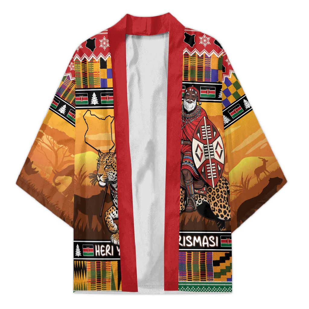 Kenya Safari Christmas Kimono Black Santa Riding Leopards - Heri ya Krismasi