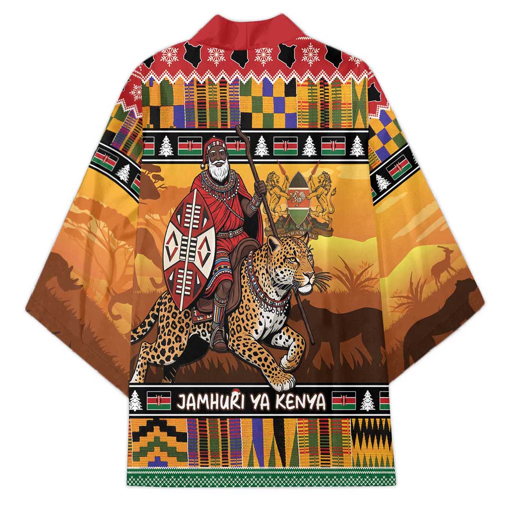 Kenya Safari Christmas Kimono Black Santa Riding Leopards - Heri ya Krismasi
