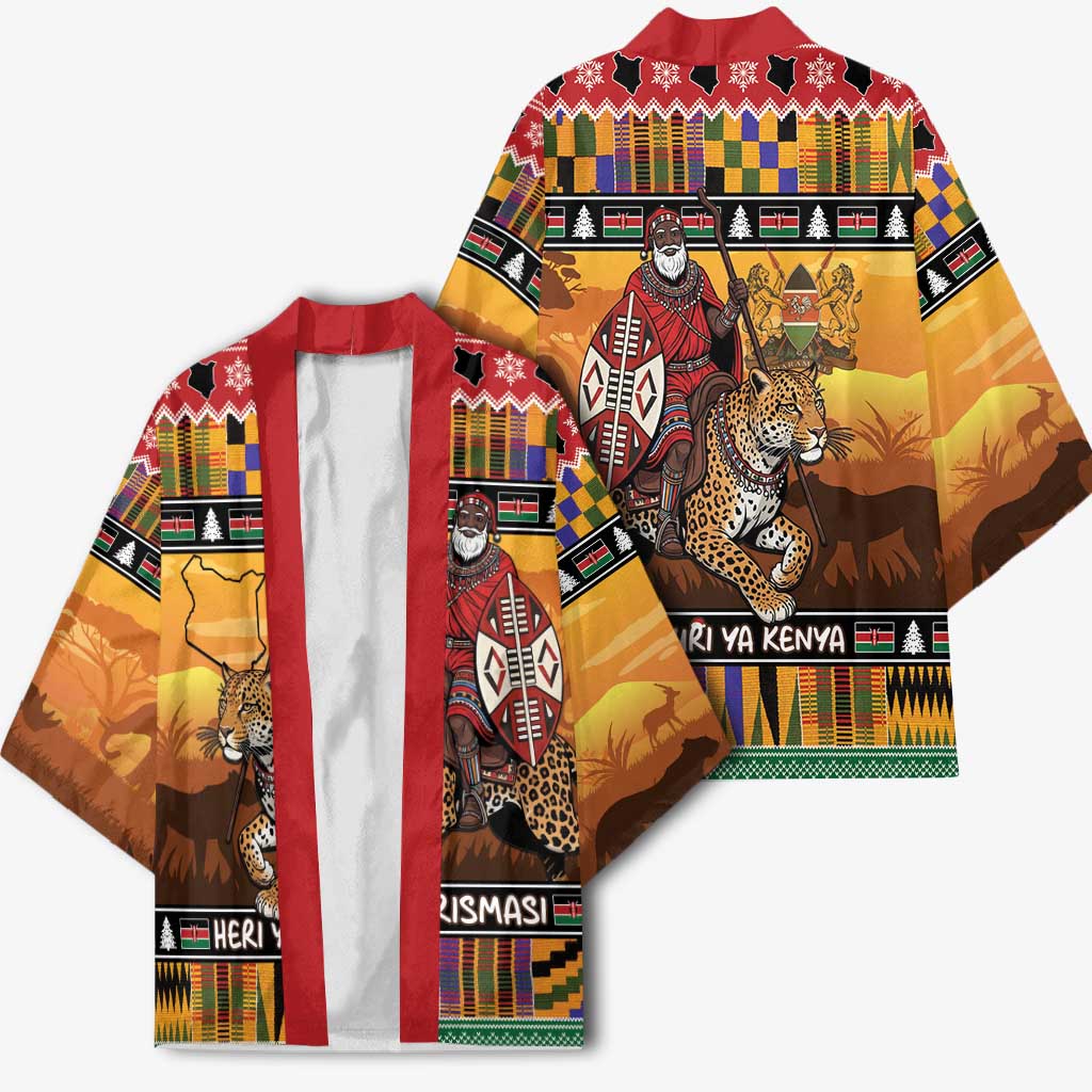 Kenya Safari Christmas Kimono Black Santa Riding Leopards - Heri ya Krismasi