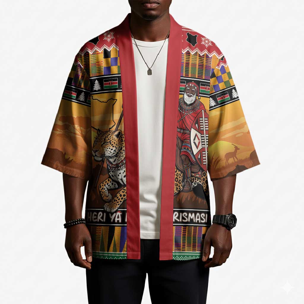 Kenya Safari Christmas Kimono Black Santa Riding Leopards - Heri ya Krismasi