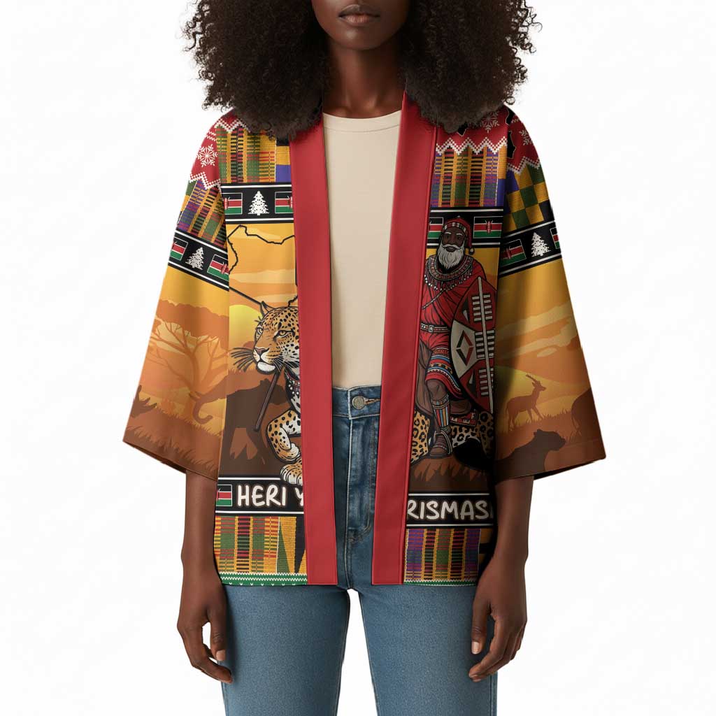 Kenya Safari Christmas Kimono Black Santa Riding Leopards - Heri ya Krismasi