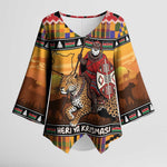 Kenya Safari Christmas Kimono Sleeve Blouse Black Santa Riding Leopards - Heri ya Krismasi
