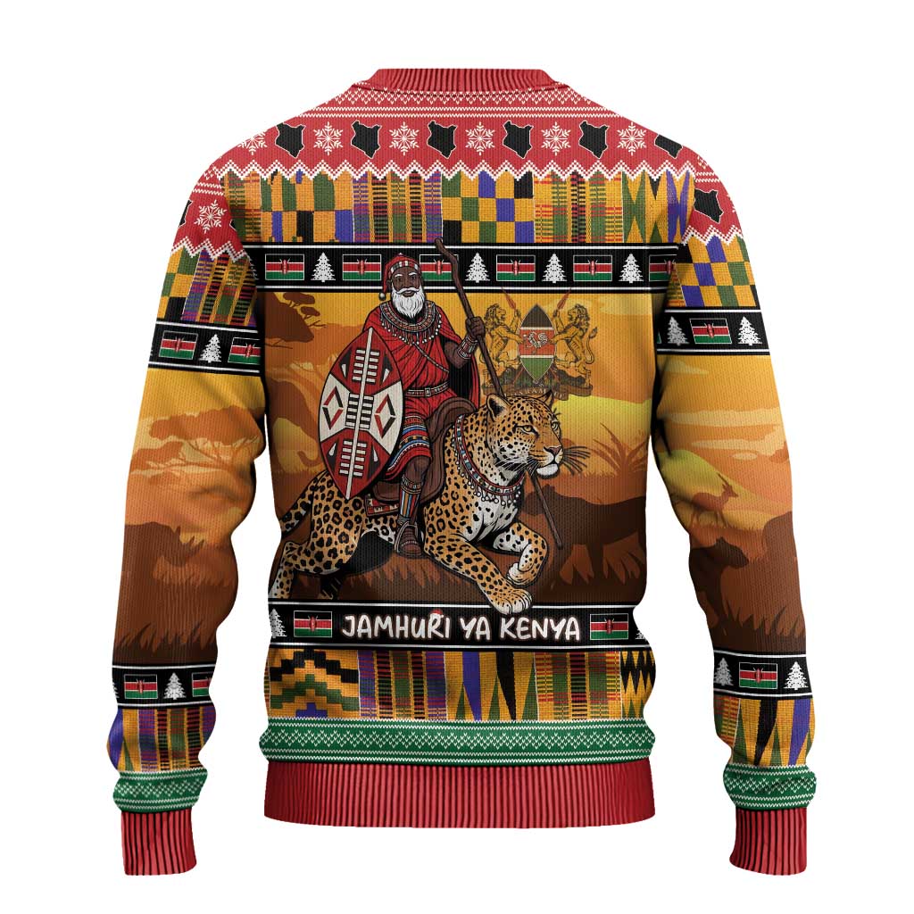 Afro Christmas in Kenya Safari Ugly Christmas Sweater Black Santa Riding Leopards - African Pride