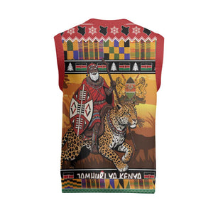 Afro Christmas in Kenya Safari Christmas Knitted V-Neck Vest Black Santa Riding Leopards - African Pride