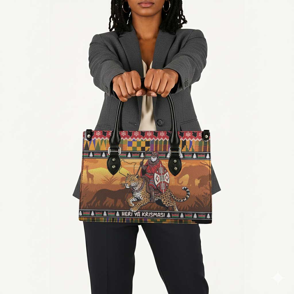 Kenya Safari Christmas Leather Bag Black Santa Riding Leopards - Heri ya Krismasi
