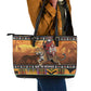 Afro Christmas in Kenya Safari Leather Tote Bag Black Santa Riding Leopards - African Pride