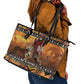 Afro Christmas in Kenya Safari Leather Tote Bag Black Santa Riding Leopards - African Pride