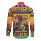Afro Christmas in Kenya Safari Long Sleeve Button Shirt Black Santa Riding Leopards - African Pride