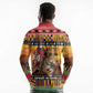 Afro Christmas in Kenya Safari Long Sleeve Polo Shirt Black Santa Riding Leopards - African Pride