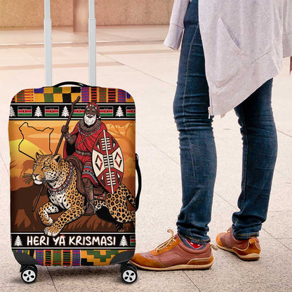 Afro Christmas in Kenya Safari Luggage Cover Black Santa Riding Leopards - African Pride