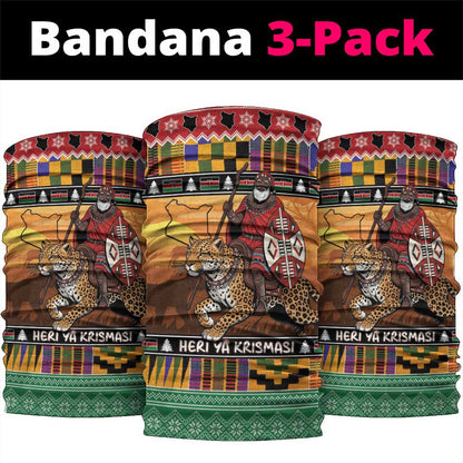 Afro Christmas in Kenya Safari Neck Gaiter Black Santa Riding Leopards - African Pride