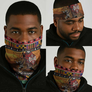 Afro Christmas in Kenya Safari Neck Gaiter Black Santa Riding Leopards - African Pride