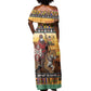 Afro Christmas in Kenya Safari Off Shoulder Maxi Dress Black Santa Riding Leopards - African Pride