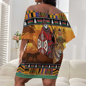Afro Christmas in Kenya Safari Off Shoulder Short Dress Black Santa Riding Leopards - African Pride