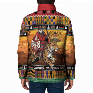 Kenya Safari Christmas Padded Jacket Black Santa Riding Leopards - Heri ya Krismasi