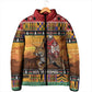Kenya Safari Christmas Padded Jacket Black Santa Riding Leopards - Heri ya Krismasi