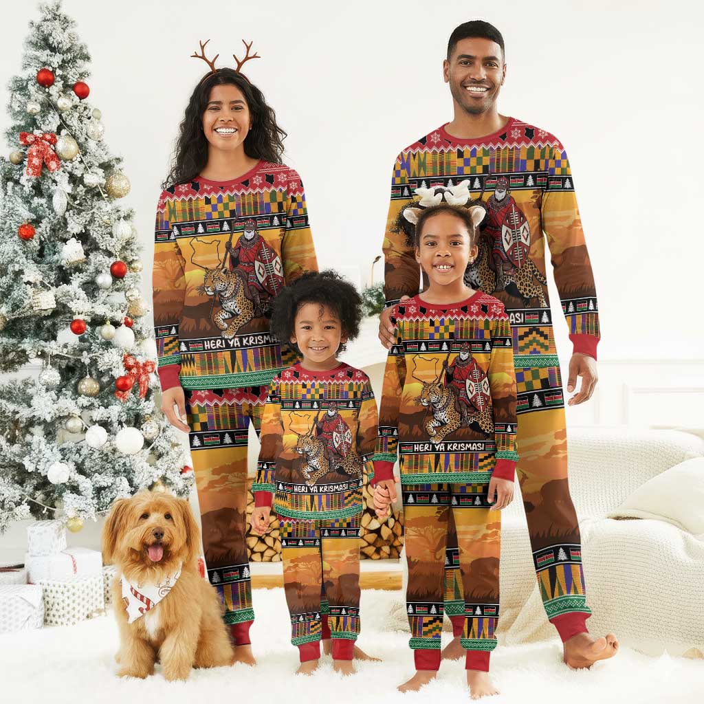 Afro Christmas in Kenya Safari Christmas Pajama Set Black Santa Riding Leopards - African Pride