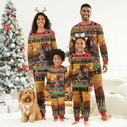 Afro Christmas in Kenya Safari Christmas Pajama Set Black Santa Riding Leopards - African Pride