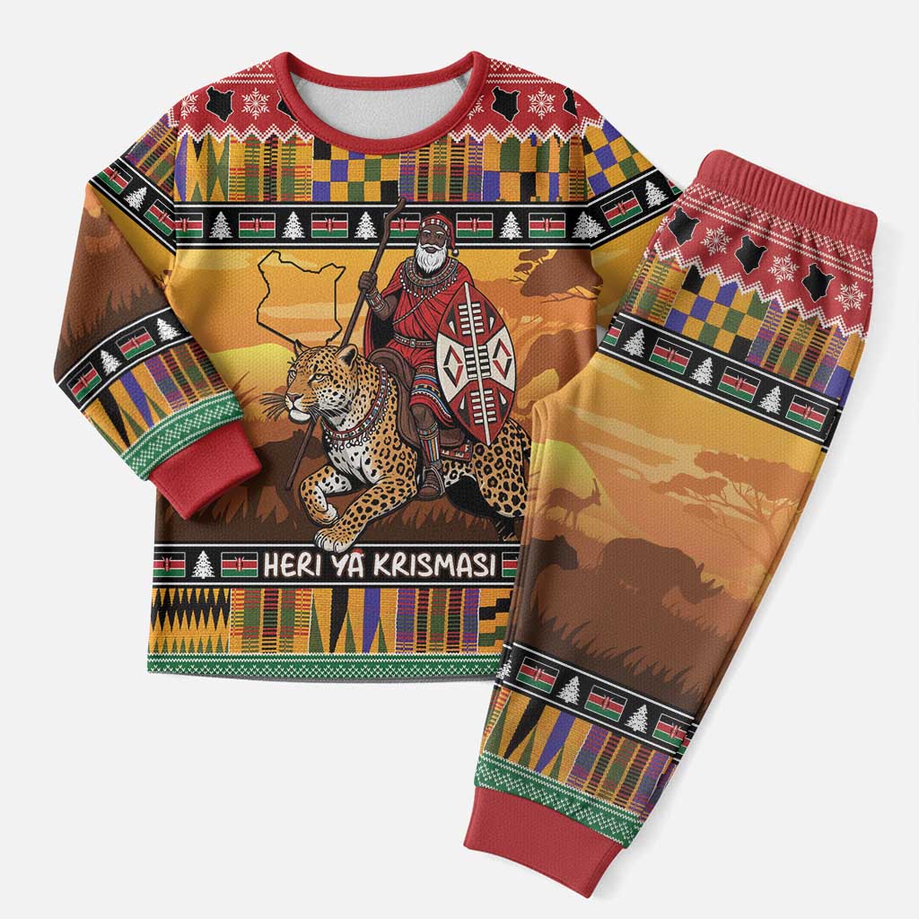 Afro Christmas in Kenya Safari Christmas Pajama Set Black Santa Riding Leopards - African Pride