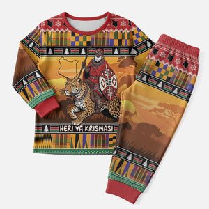 Afro Christmas in Kenya Safari Christmas Pajama Set Black Santa Riding Leopards - African Pride