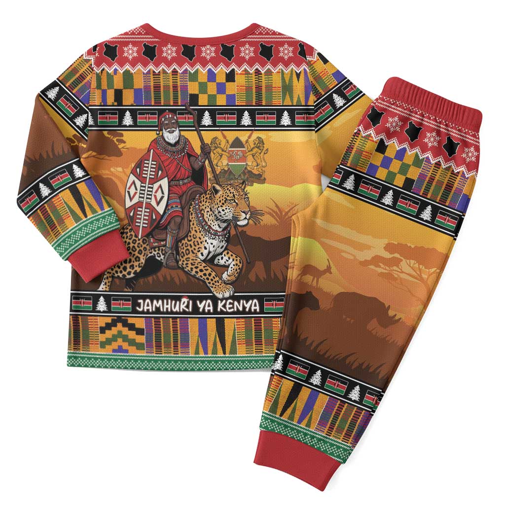 Afro Christmas in Kenya Safari Christmas Pajama Set Black Santa Riding Leopards - African Pride