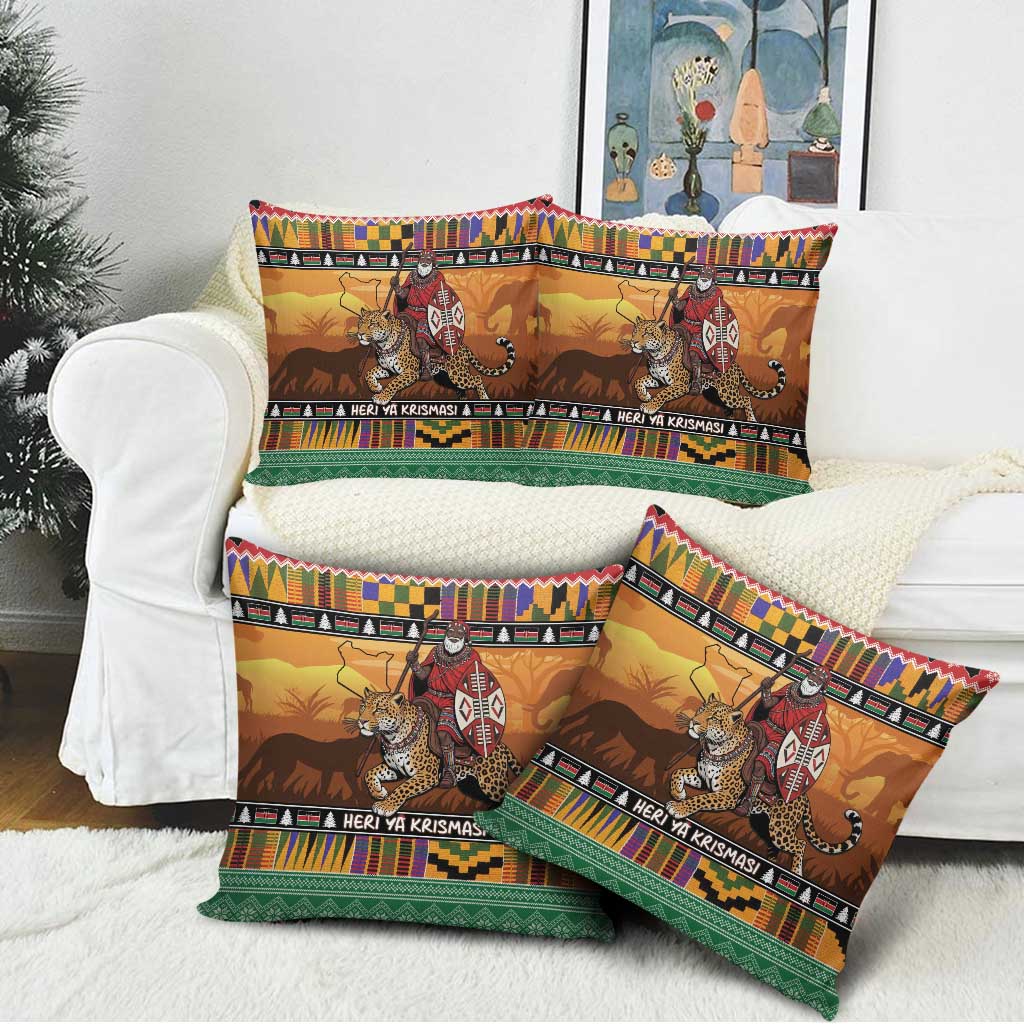 Kenya Safari Christmas Pillow Cover Black Santa Riding Leopards - Heri ya Krismasi