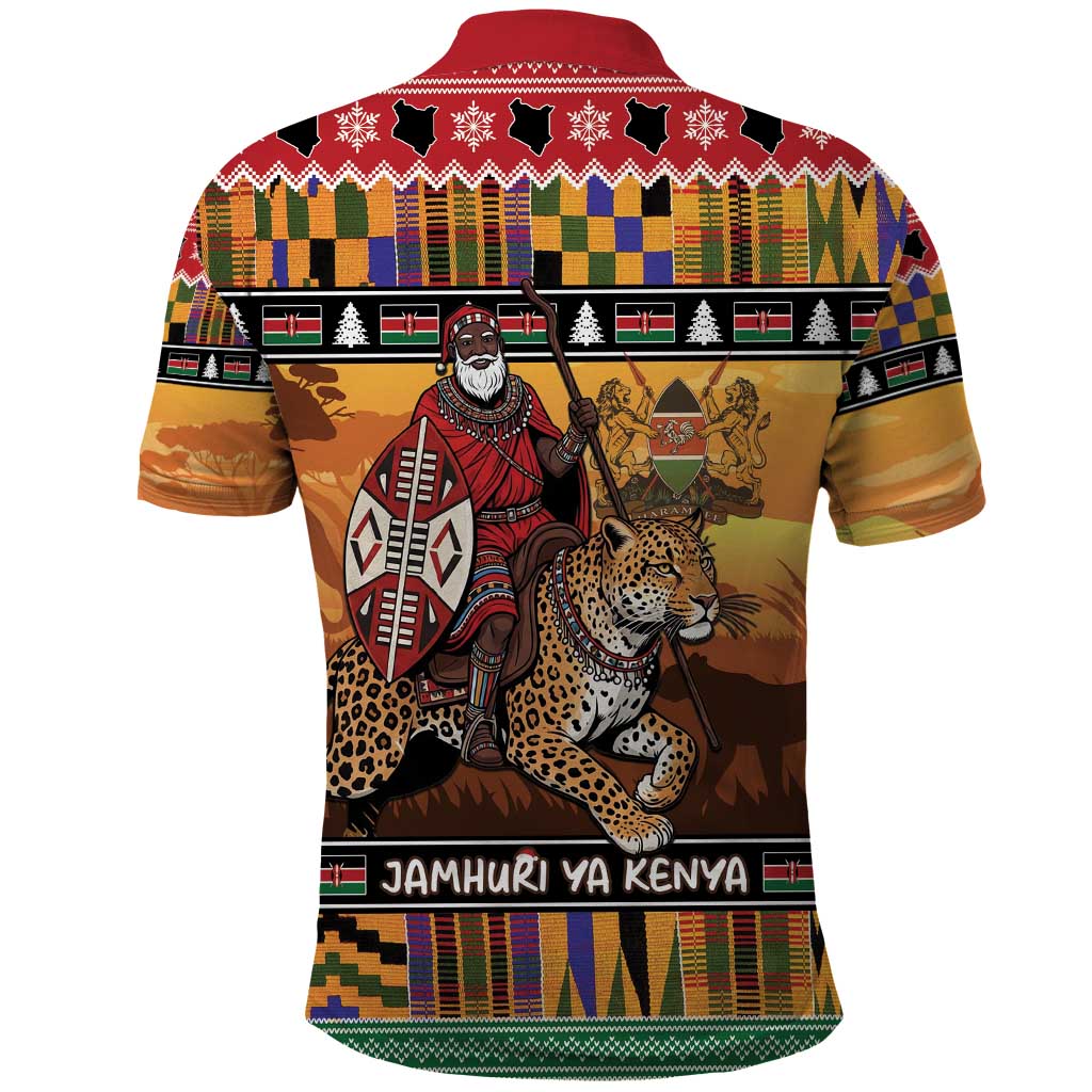 Afro Christmas in Kenya Safari Polo Shirt Black Santa Riding Leopards - African Pride