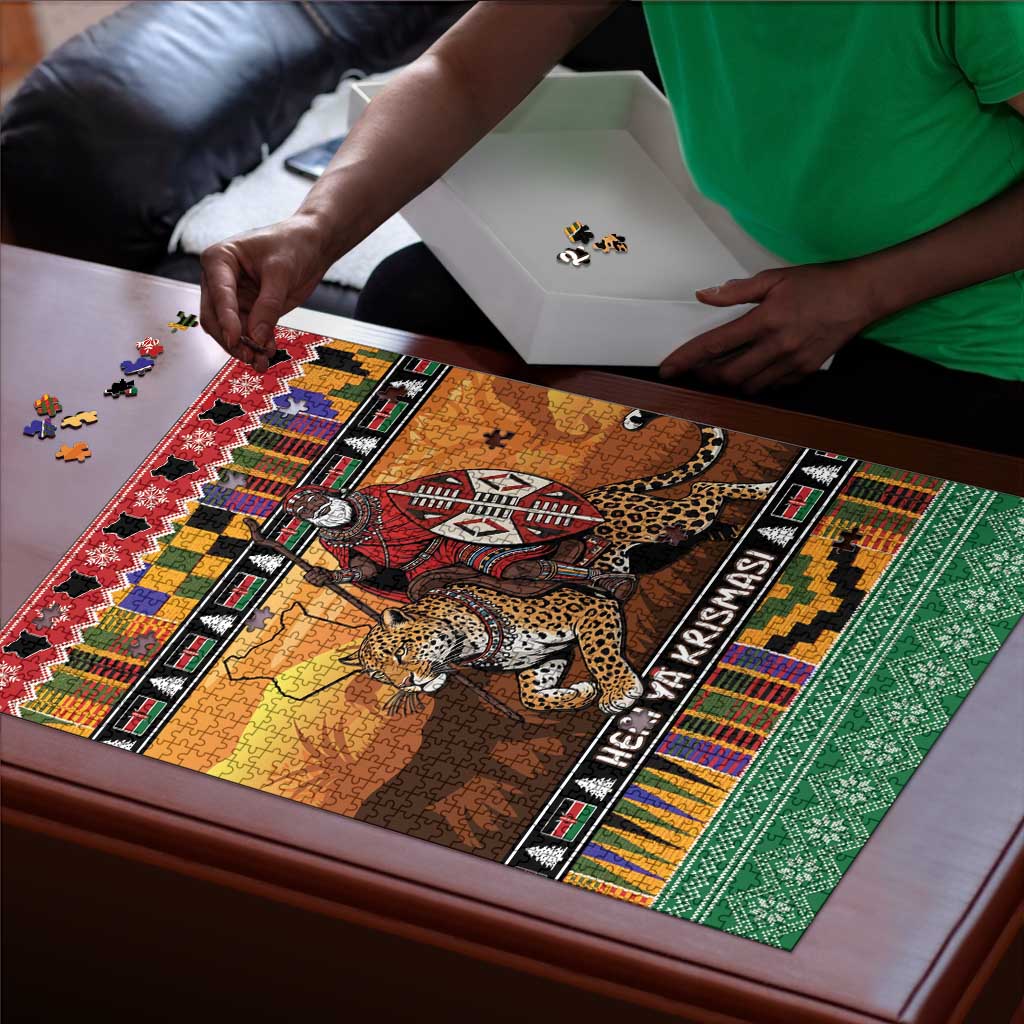 Kenya Safari Christmas Puzzle Black Santa Riding Leopards - Heri ya Krismasi