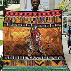 Afro Christmas in Kenya Safari Quilt Black Santa Riding Leopards - African Pride