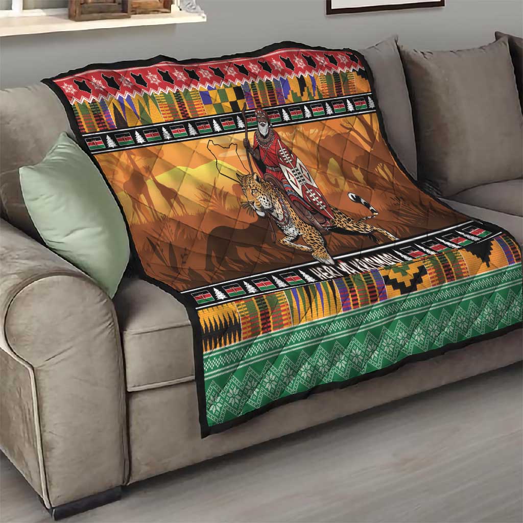 Afro Christmas in Kenya Safari Quilt Black Santa Riding Leopards - African Pride