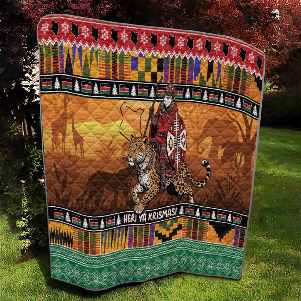Afro Christmas in Kenya Safari Quilt Black Santa Riding Leopards - African Pride