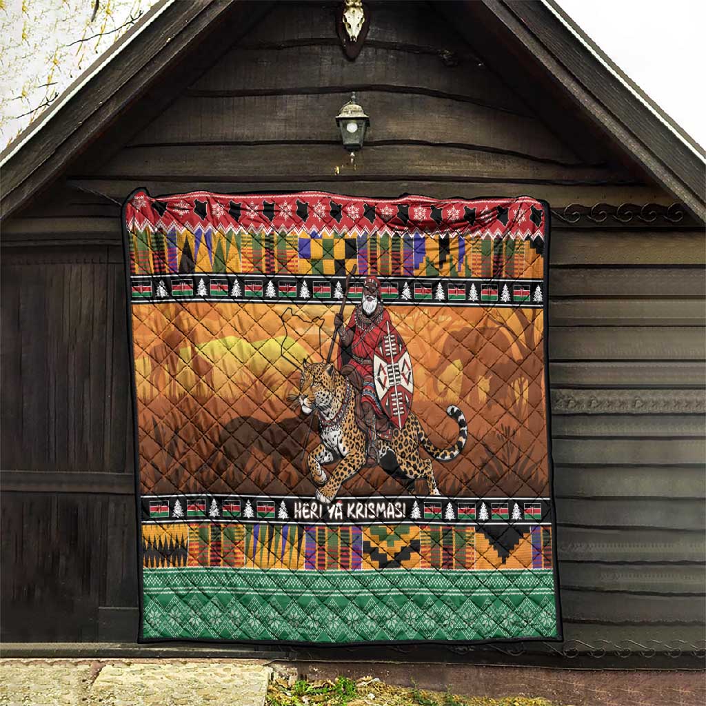 Afro Christmas in Kenya Safari Quilt Black Santa Riding Leopards - African Pride