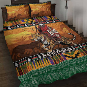 Afro Christmas in Kenya Safari Quilt Bed Set Black Santa Riding Leopards - African Pride