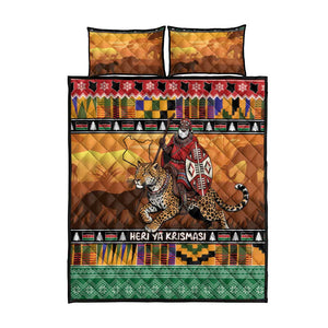 Afro Christmas in Kenya Safari Quilt Bed Set Black Santa Riding Leopards - African Pride