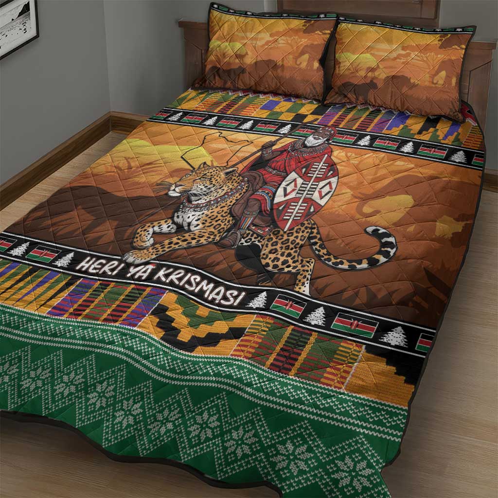 Afro Christmas in Kenya Safari Quilt Bed Set Black Santa Riding Leopards - African Pride