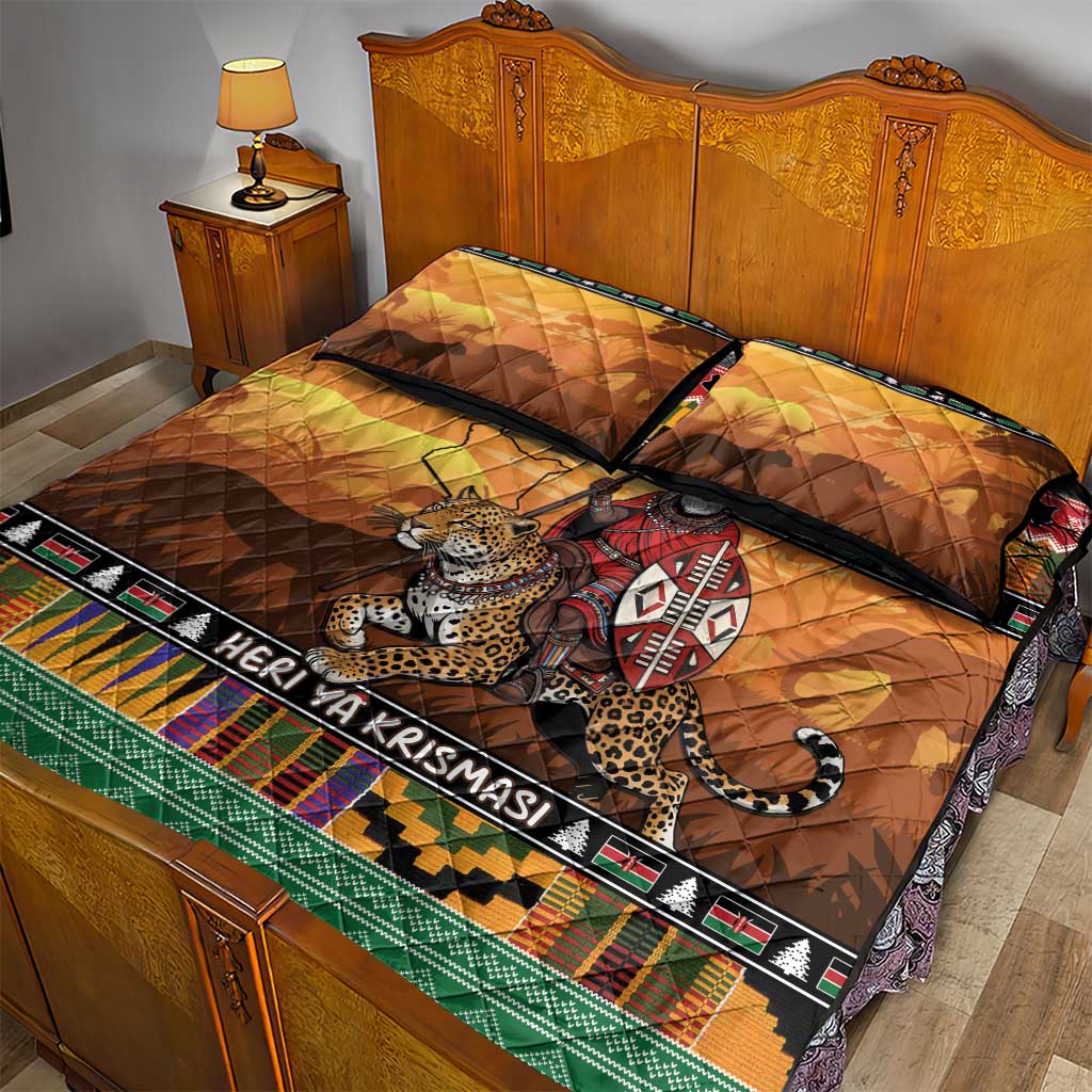 Afro Christmas in Kenya Safari Quilt Bed Set Black Santa Riding Leopards - African Pride