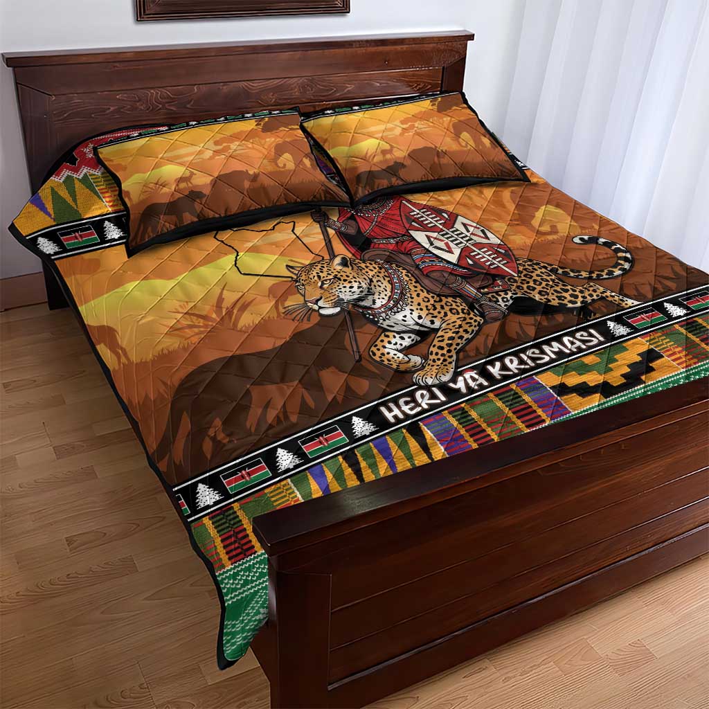 Afro Christmas in Kenya Safari Quilt Bed Set Black Santa Riding Leopards - African Pride